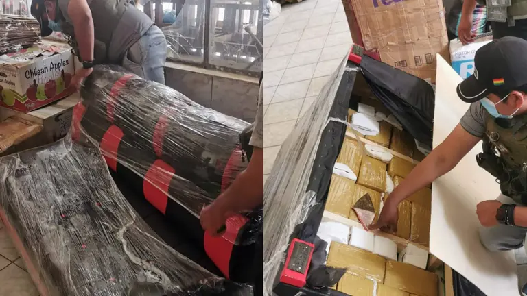 Personal de la FELCN encuentra droga oculta en sillones./ FUERZA ESPECIAL DE LUCHA CONTRA EL NARCOTR&Aacute;FICO