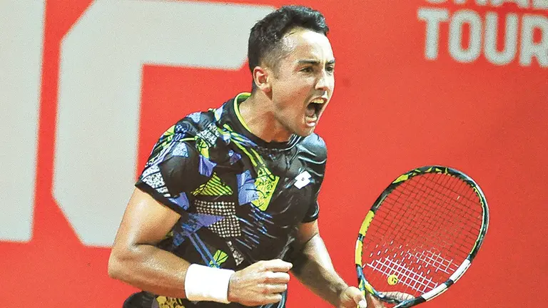 Hugo Dellien celebra un punto ganado, durante un partido disputado anteriormente./ APG