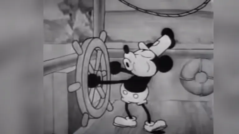 Imagen del corto 'Steamboat Willie', en espa&ntilde;ol, Willie y el barco de vapor, El botero Willie y Barco de Vapor Willie. LEMEXICO