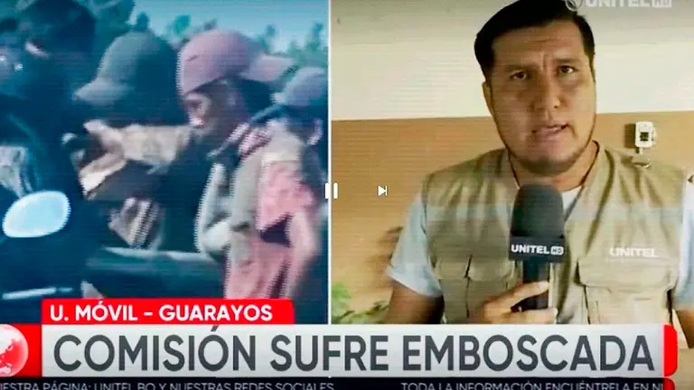 El periodista Iv&aacute;n Arraya reporta la emboscada que sufri&oacute; junto a una comisi&oacute;n de Derechos Humanos.
Cr&eacute;dito: Unitel