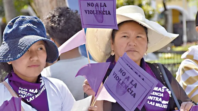 Mujeres protestan en las calles ante los datos de feminicidios en Bolivia./ NO&Eacute; PORTUGAL