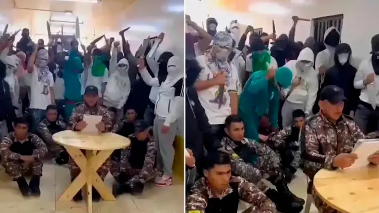 Algunos de los rehenes junto con integrantes de las bandas. TOMADA DE INFOBAE