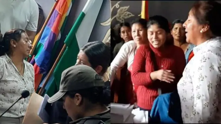 Las concejales, durante la agresi&oacute;n en Sipe Sipe. RRSS