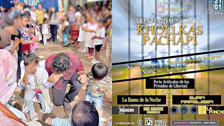 Una actividad navide&ntilde;a al interior de San Sebasti&aacute;n mujeres (i) y el afiche del evento (d)./ COMPOSICI&Oacute;N OPINI&Oacute;N