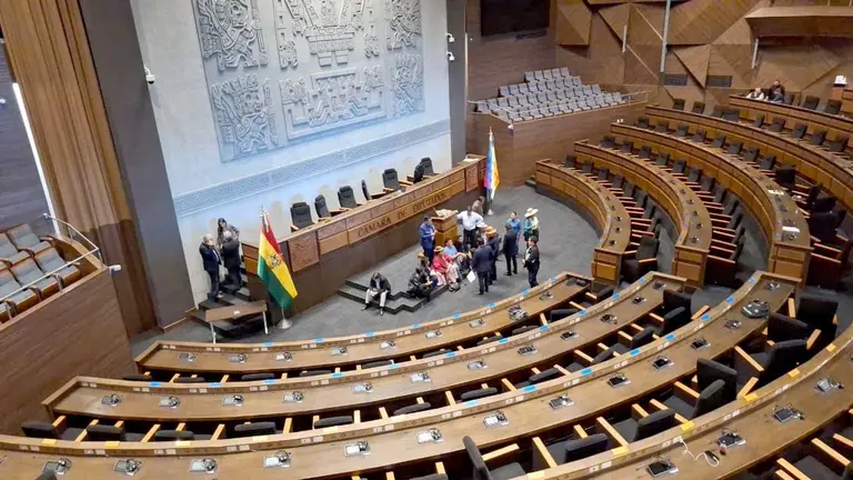 Los "evistas" en el hemiciclo tras la suspensi&oacute;n de la sesi&oacute;n. ERBOL