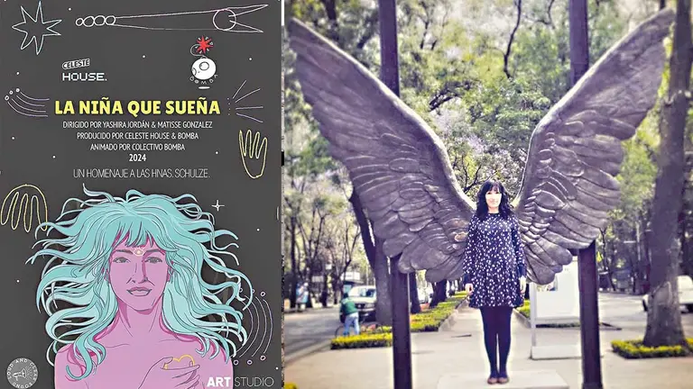 Afiche que anuncia el estreno de &ldquo;La niña que sueña&rdquo; (i).  Ingrid Schulze (+) (d)./ RRSS-FACEBOOK