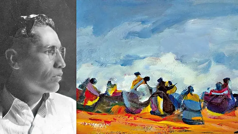 El muralista potosino Walter Solón Romero y una de sus obras./ CORTESÍA
