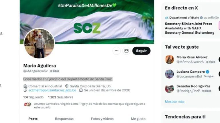 El perfil de Mario Aguilera en X. CAPTURA DE PANTALLA