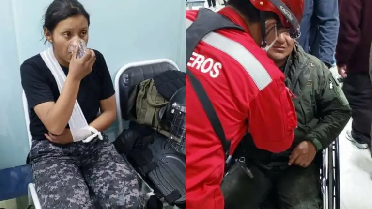 Polic&iacute;as heridos tras el enfrentamiento con bloqueadores "evistas" de Caracollo. Red Pio XII Oruro