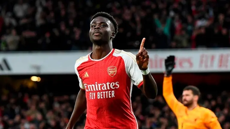 Bukayo Saka festeja su gol en el 3-1 del Gunner al Liverpool. INSTAGRAM ARSENAL FC