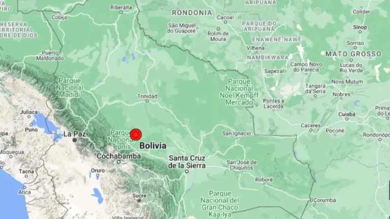 Mapa donde se muestra el punto del sismo registrado en el Chapare. OBSERVATORIO DE SAN CALIXTO
