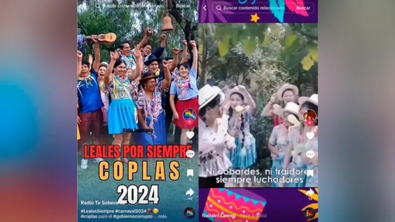 Videos en TikTok de las coplas carnavaleras de 'evistas' y 'arcistas'.