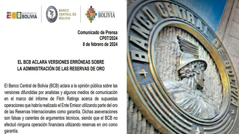 Comunicado del BCB y el frontis del Banco./ ABI