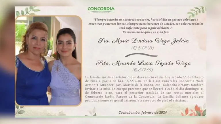 Restos de Lindaura y Miranda llegan a Cochabamba y contin&uacute;a velatorio; ma&ntilde;ana entierran a madre e hija