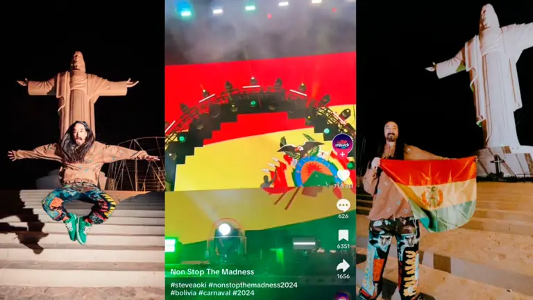 Publicaciones de Steve Aoki y Non Stop the Madness en redes sociales tras el show del Dj en Cochabamba.