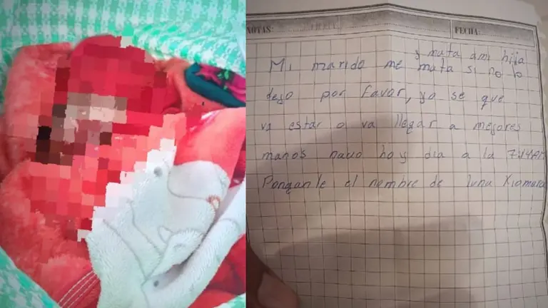 Beb&eacute; abandonada (i) y junto a ella, una carta (d). RRSS
