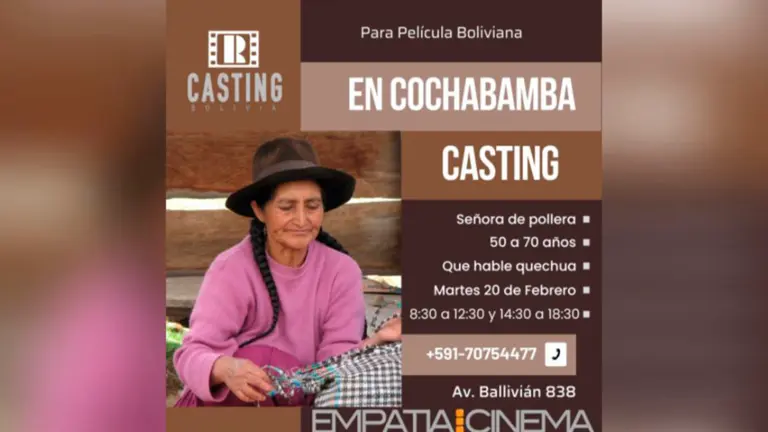 Arte promocional del casting en Cochabamba de Romeli Casting Bolivia y Empat&iacute;a Cinema.