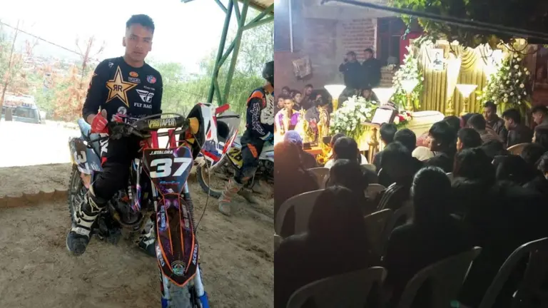 El piloto quillacolle&ntilde;o Josu&eacute; Baltazar, en vida. Del lado derecho, el velatorio del joven, en Marquina. CORTES&Iacute;A RIMBER BALTAZAR