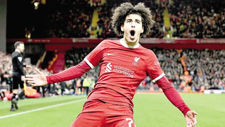 Jayden Danns festeja una conquista para el cuadro red en Anfield Road./ FACEBOOK FC LIVERPOOL