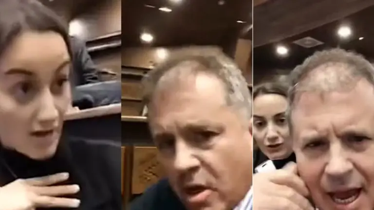 Los diputados Luisa Nayar y Miguel Roca, ambos de CC, en plena discusi&oacute;n. CAPTURAS DE VIDEO