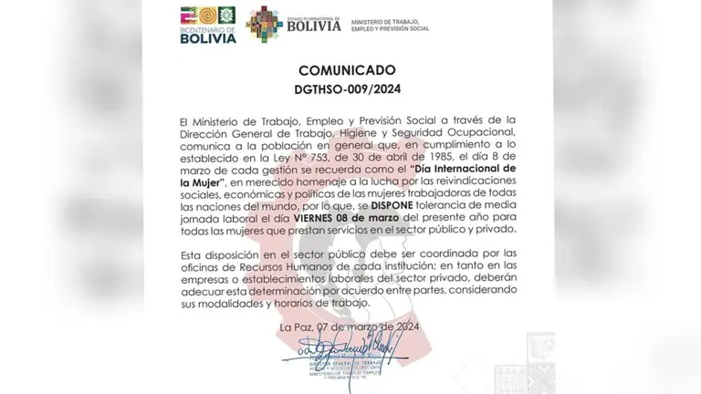Comunicado del Ministerio de Trabajo por el D&iacute;a de la Mujer. MINISTERIO DE TRABAJO