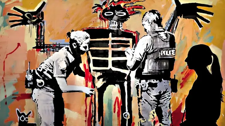 Stencil original de Banksy exhibido el a&ntilde;o pasado en la Galer&iacute;a de Arte Moderno de Glasgow./ ABC NEWS