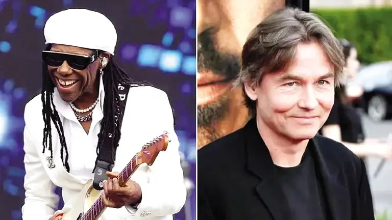 Nile Rodgers, fundador del grupo de disco Chic, y el director de m&uacute;sica cl&aacute;sica finland&eacute;s Esa-Pekka Salonen./ INFOBAE