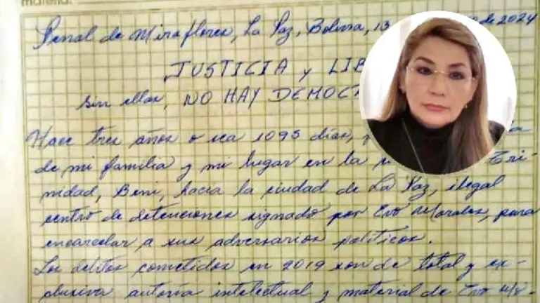 La carta de Jeanine &Aacute;&ntilde;ez recordando sus tres a&ntilde;os tras las rejas. ERBOL