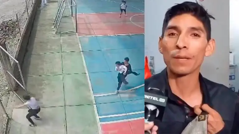 Fotograma de la c&aacute;mara de vigilancia que capt&oacute; el momento donde el profesor se lleva al menor (i), el padre del ni&ntilde;o, quien es acusado de rapto (d) COMPOSICI&Oacute;N OPINI&Oacute;N con captura de Unitel