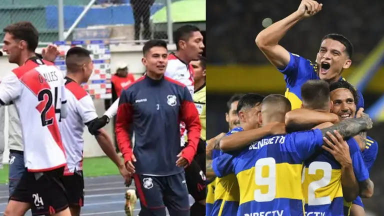 Los planteles de Nacional Potos&iacute; y Boca Juniors, rivales en la Sudamericana. onefootball/TNT SPORTS