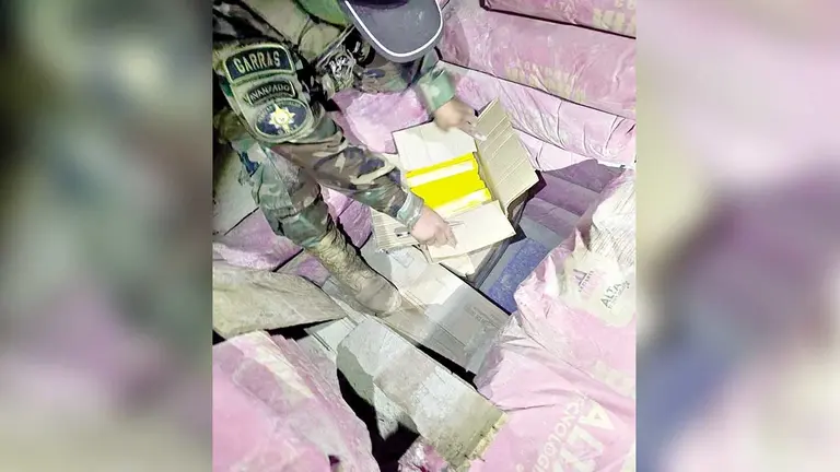 Encuentran droga entre carga de cemento en Beni./ FELCN
