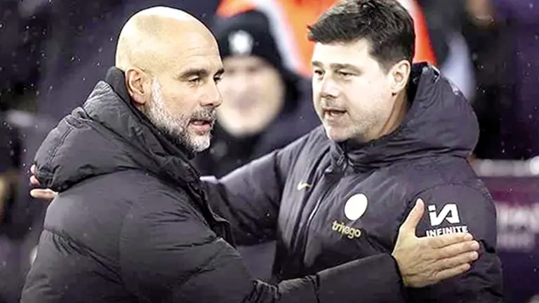 Pep Guardiola y Mauricio Pochettino./ BALBU SPORTS.
