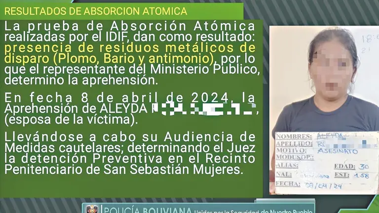 Mujer es detenida por el asesinato de su esposo./ POLICÍA