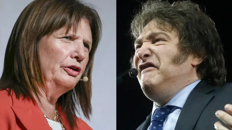 Javier Milei (d), presidente de Argentina, y Patricia Bullrich, ministra de Seguridad. P&Aacute;GINA 12