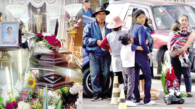 Velan el cuerpo de Remigia P. en Pocona, Cochabamba (i). Familiares esperan la entrega del cuerpo en el Instituto de Investigaciones Forenses (IDIF), en Cochabamba (d)./ VOCES LIBRES -DICO SOLÍS