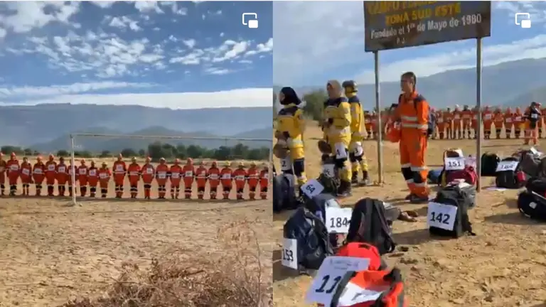 Bomberos, antes de arrancar con la Prueba Internacional de la Mochila, en la laguna Alalay. CAPTURA DE PANTALLA
