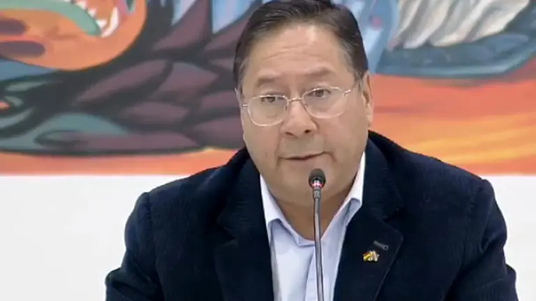El presidente del Estado, Luis Arce, en conferencia de prensa./ OXIGENO.BO