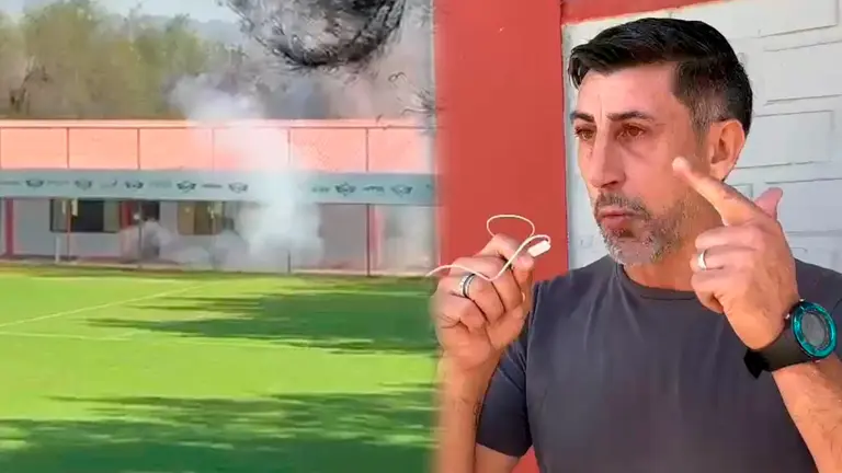 Momento en que los gases lacrim&oacute;genos irrumpieron el entrenamiento aviador (i) junto a una imagen de Cristian Diaz, afectado por los gases. COMPOSICI&Oacute;N OPINI&Oacute;N
