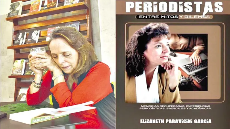 La escritora Elizabeth Paravicini y la portada de la primera edici&oacute;n de su libro &lsquo;Periodistas: Entre Mitos y Dilemas&rsquo; (2024)./ ARCHIVO