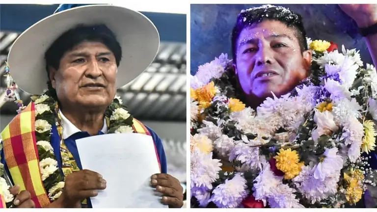 Evo Morales en el ampliado nacional del 18 de mayo y Grover Garc&iacute;a en el recibimiento en la Fsutcc, el 19 de mayo. DICO SOL&Iacute;S