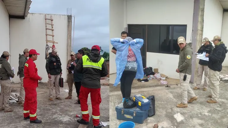 Investigadores procesan la escena del crimen en Riberalta, Beni./ FISCAL&Iacute;A