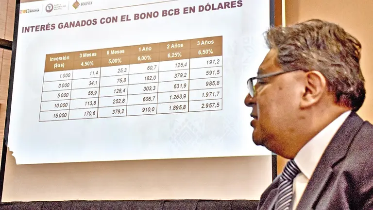 Exponen los resultados del Bono BCB en d&oacute;lares./ DICO SOL&Iacute;S