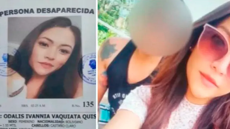 Odalys en una fotograf&iacute;a con su pareja junto al anuncio de persona desaparecida. Urgente.bo