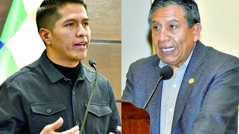 El senador Andrónico Rodríguez y el vicepresidente David Choquehuanca./ APG