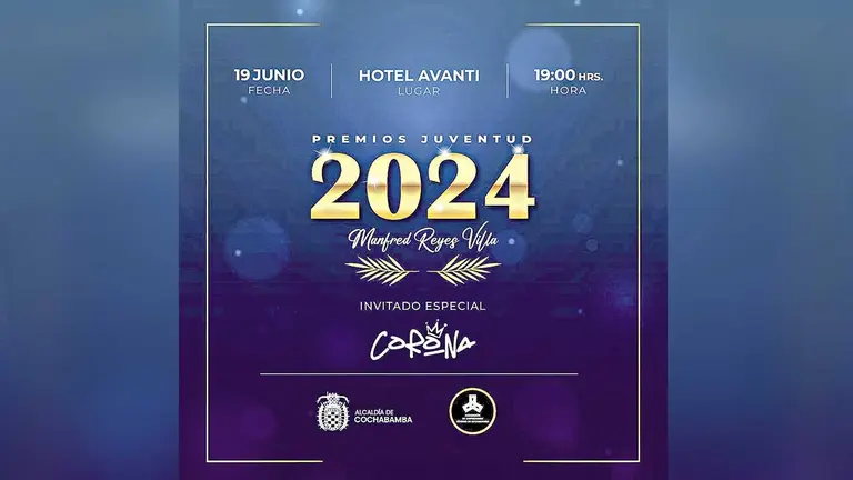 Arte promocional de los Premios Juventud Manfred Reyes Villa 2024./ ALCALD&Iacute;A DE COCHABAMBA