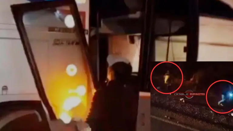 El momento en que los encapuchados atacan el bus. Urgente.bo