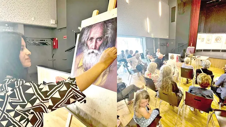 Rosmery Mamani durante su demostraci&oacute;n en la Exposici&oacute;n Internacional Pastels./ APF ART DU PASTEL EN FRANCE