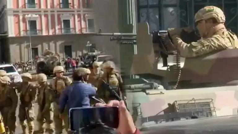 Movimiento militar en la Plaza Murillo, el 26 de junio de 2024./ CAPTURA BTv