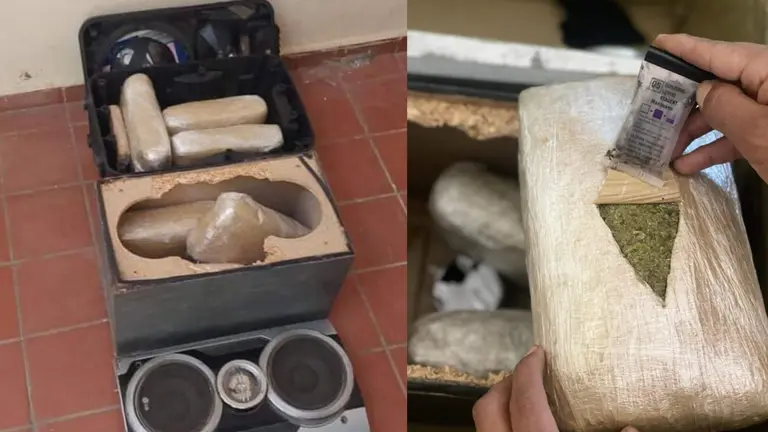 Hallan paquetes de marihuana en parlantes. FELCN