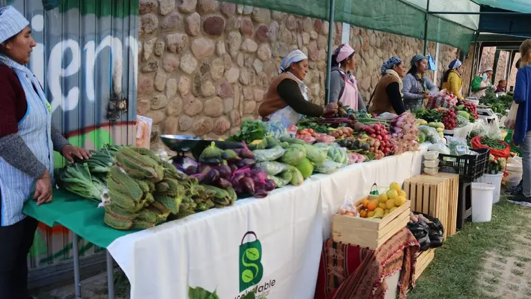 Productores ecol&oacute;gicos locales ofertan una variedad de verduras y hortalizas en la feria de los s&aacute;bados. AGRECOL ANDES